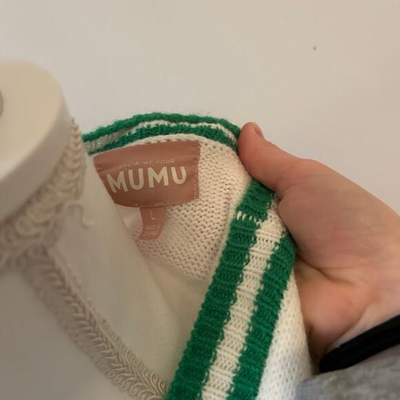 Show Me Your MuMu Green and White Cardigan Duster Academia Vibrant Size Large - Picture 7 of 8